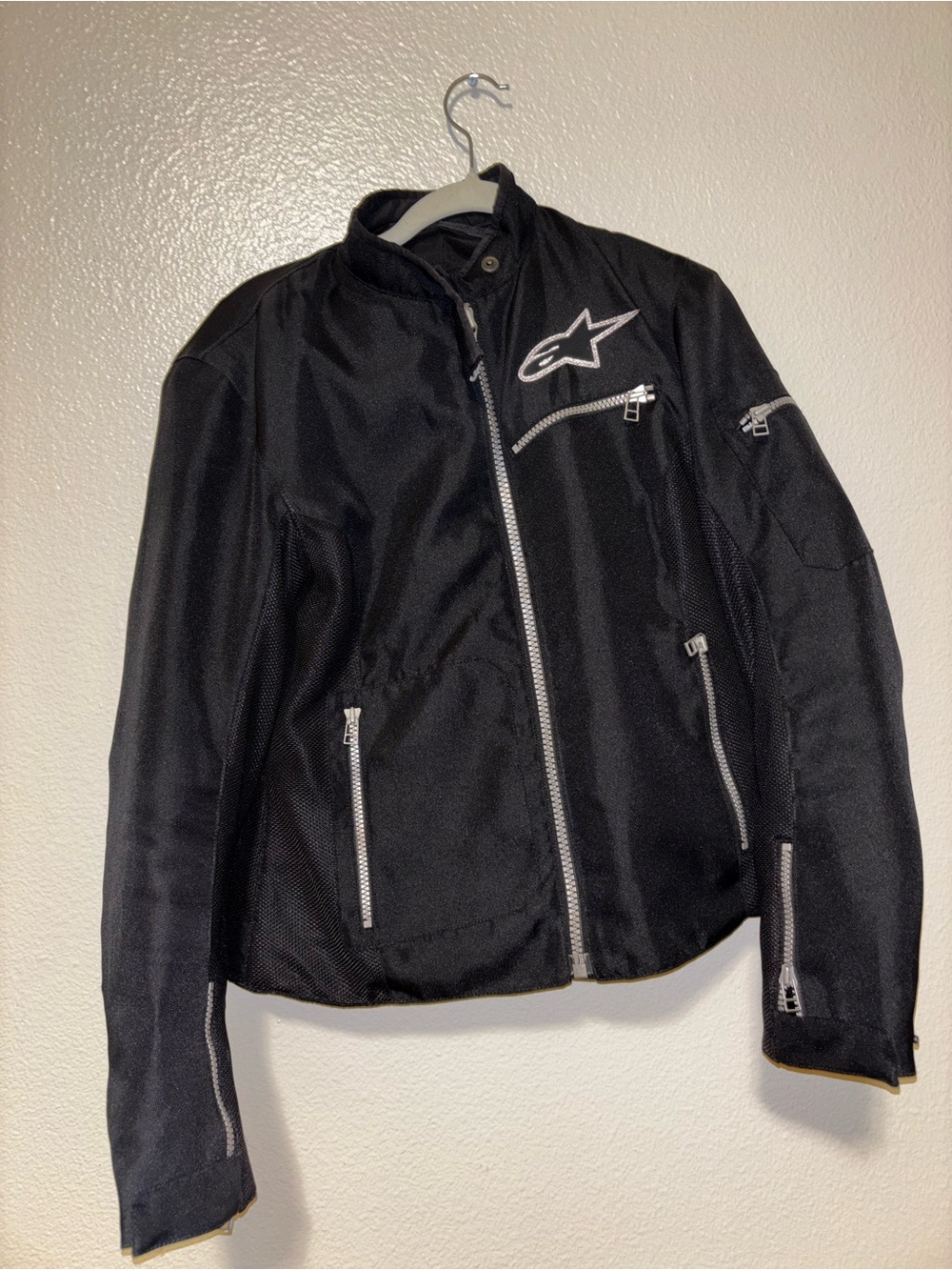 Alpinestars Black Motorcycle Jacket with Silver Zippers S excellent condition